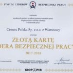 CEMEX ze Złotą Kartą Lidera Bezpiecznej Pracy
